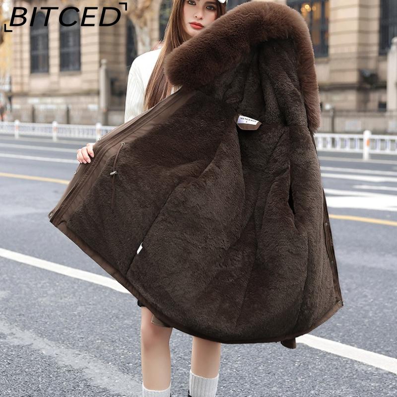 BITCED Women's Winter Slimming Down Jacket with Fashionable Fleece Lining and Thick Fur Trim