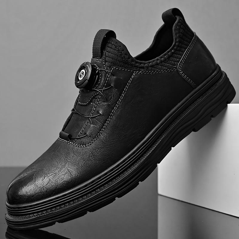 Fashion Men's Leather Shoes Rotating Button Casual Shoes Dress Shoes