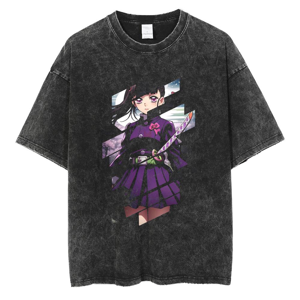 Hot Anime Demon Slayer Tokitou Muichirou Graphic Print Tshirt Men Manga Casual T-shirts Washed Cotton T Shirt Harajuku Male Tops