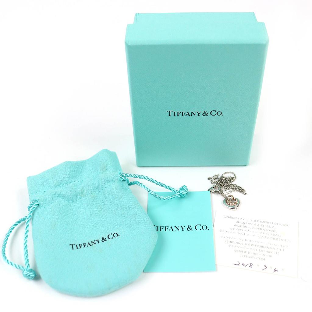 Great TIFFANY&Co. Necklace Double Open Heart Pendant Silver 925 Women Used
