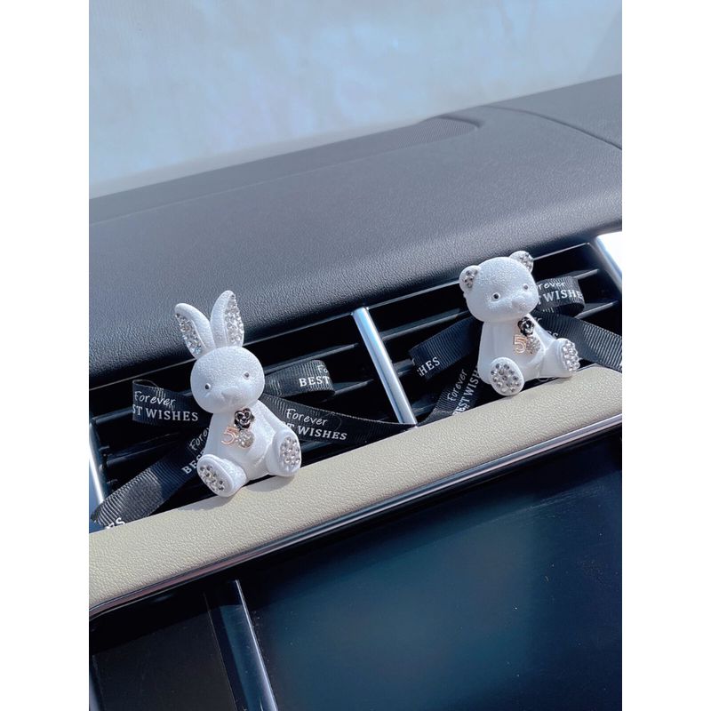 Camellia Flower Bear and Rabbit Car Air Freshener Cartoon Solid Fragrance Car Perfume Diffuser Stone Air Vent Clip Ornament