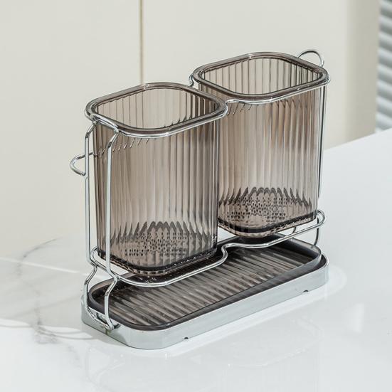 yangyizhi Utensils Holder, Two Compartments Storage Rack, with Removable Draining Tray Design, Moisture-Resistant Kitchen Organizer