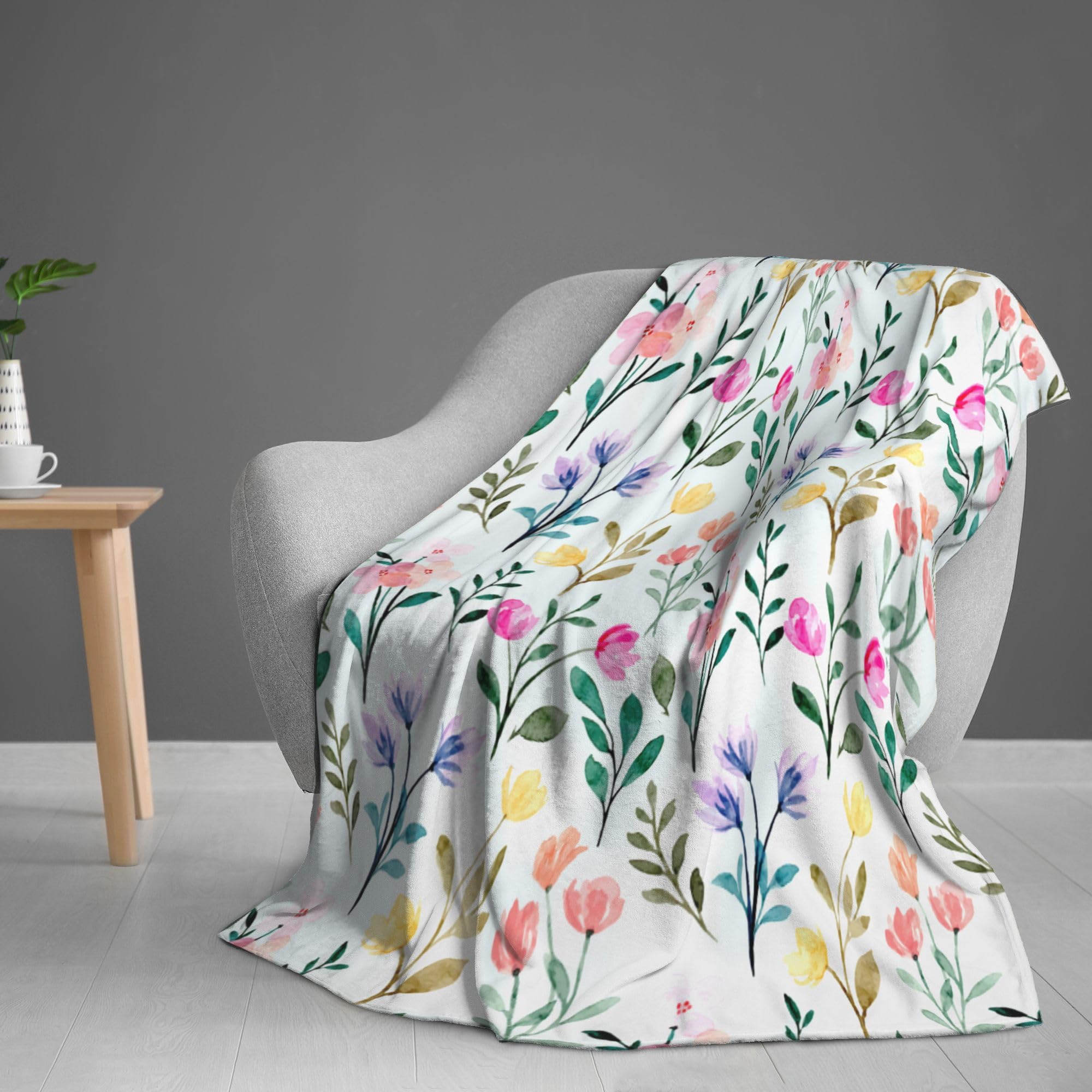 

Colorful Watercolor Floral Blanket, Flannel Fleece Throw Blanket Soft Cozy Lightweight Blankets for Sofa Couch Bed Home Decor 75x90cm