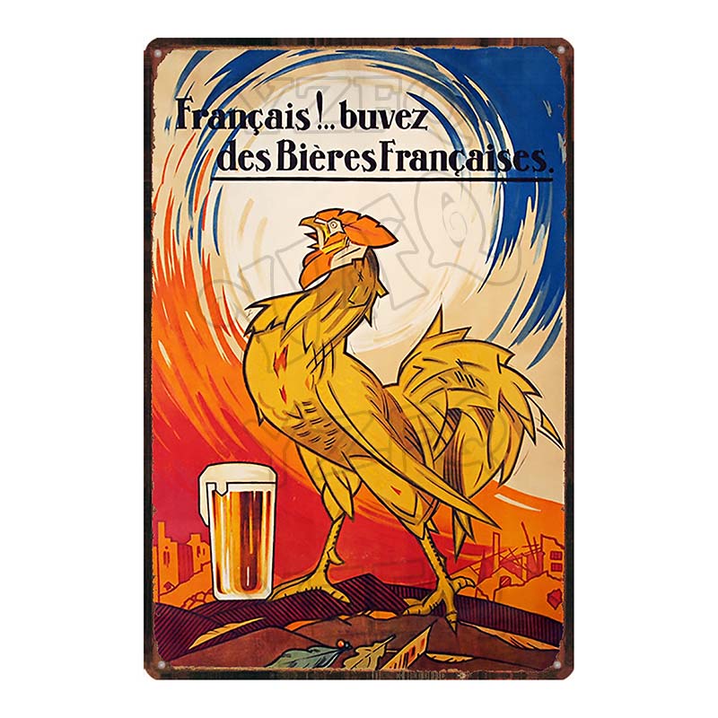 YZFQ Paris  Champagne Plaque Metal Vintage Wine Tin Sign  Travel Souvenir  Wall Bar Art Restaurant Home Decor 30X20CM DU-6307A