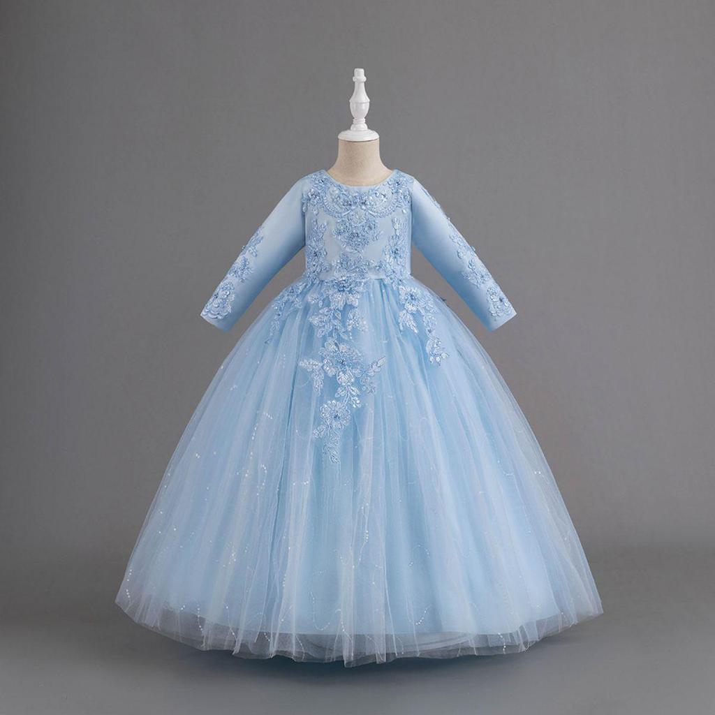 New Girls' Princess Tulle Dress - Puffy, Long, Autumn/Winter Style, Perfect for Evening, Flower Girl, Wedding, or Performance.