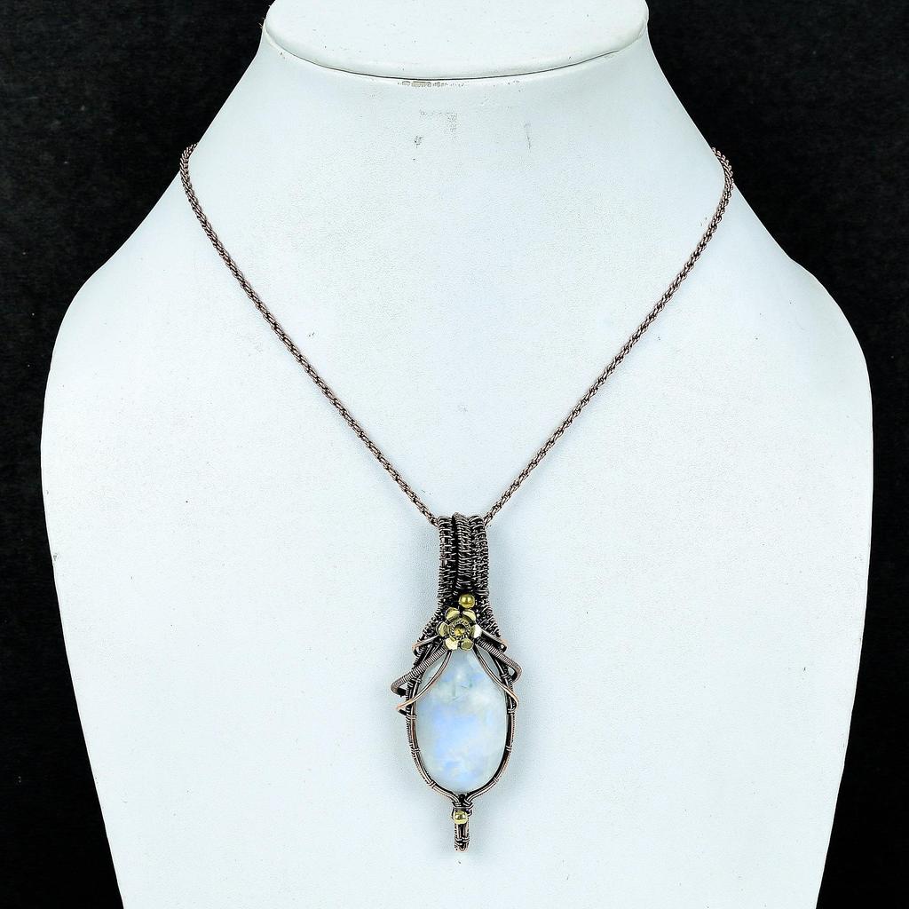 Moonstone 999 Copper Wire Wrapped Pendant, Handmade Gemstone Pendant, Gift For Mom Antique Jewelry