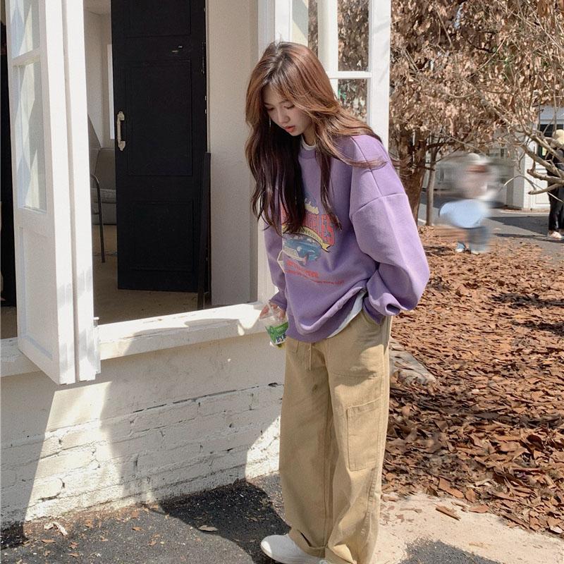 Sleeve O Neck Long Women Loose Pullovers Female Tops Solid Color Sweatshirts