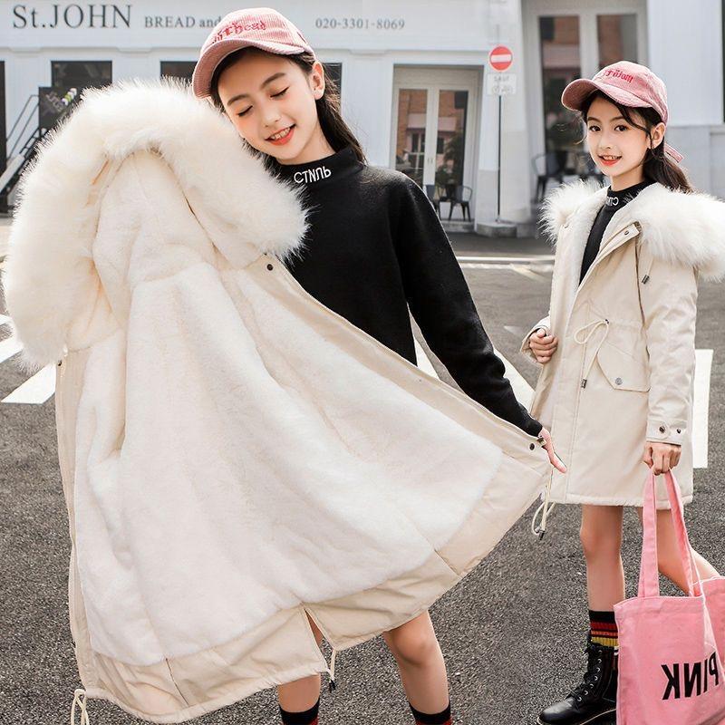 Winter Teen Girls Jacket Velvet Warm Kids Windbreaker Coat for Girls Fur Collar Hooded Parkas Children Outerwear