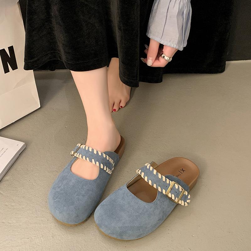 Thick-soled Toe Wrapped Half-slipper Women's Schabken Shoes One Foot Wearing Lazy Pregnant Women's Flip-flops