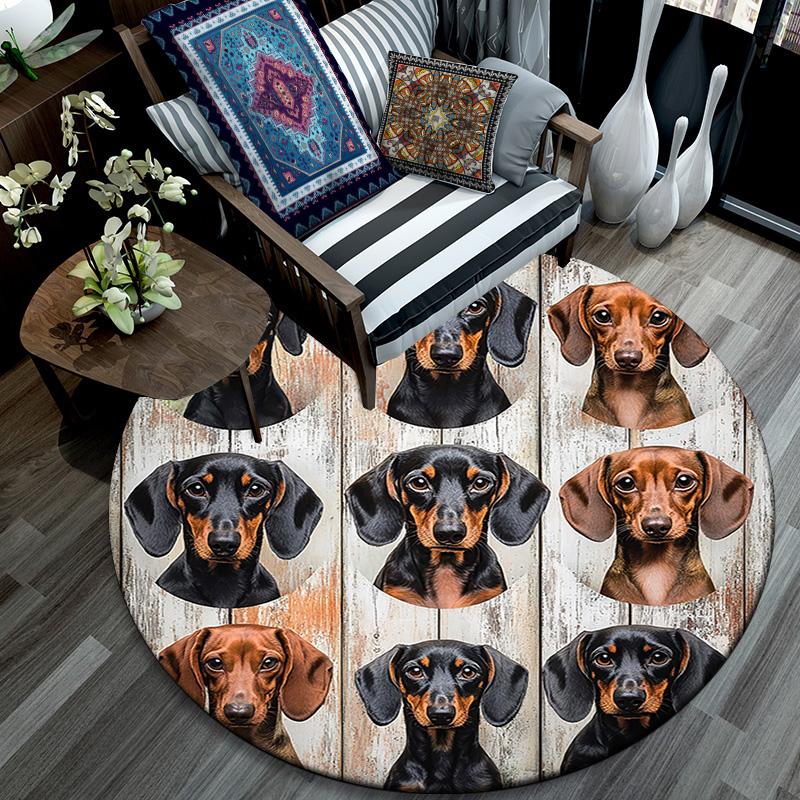 Dachshund Collage Round Area Rug,Carpet Rug for Living Room Bedroom Sofa Playroom Decor,Non-slip Floor Mat