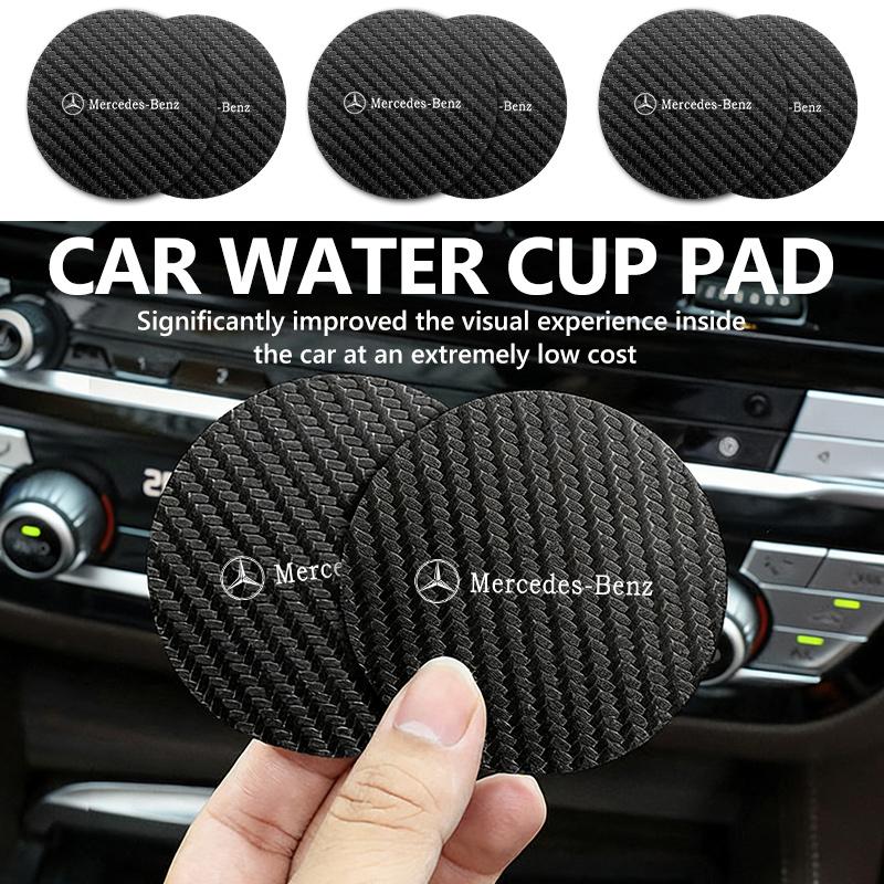 For Benz 2pcs Car Style Coaster Mat Carbon Fiber Cup Holder Mat Non-slip Accessories CLS SLK Sport ML C200 C260 C300 W205 CITAN