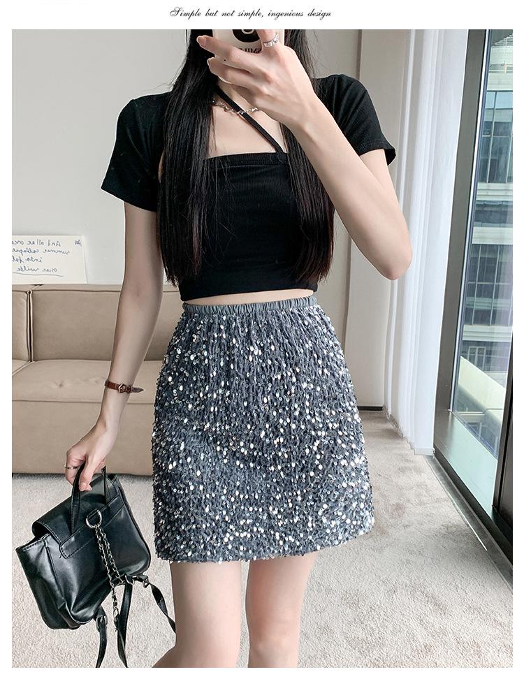 2026 Sequin High-Waist A-Line Mini Skirt - Petite, Slimming, Sexy Summer Style