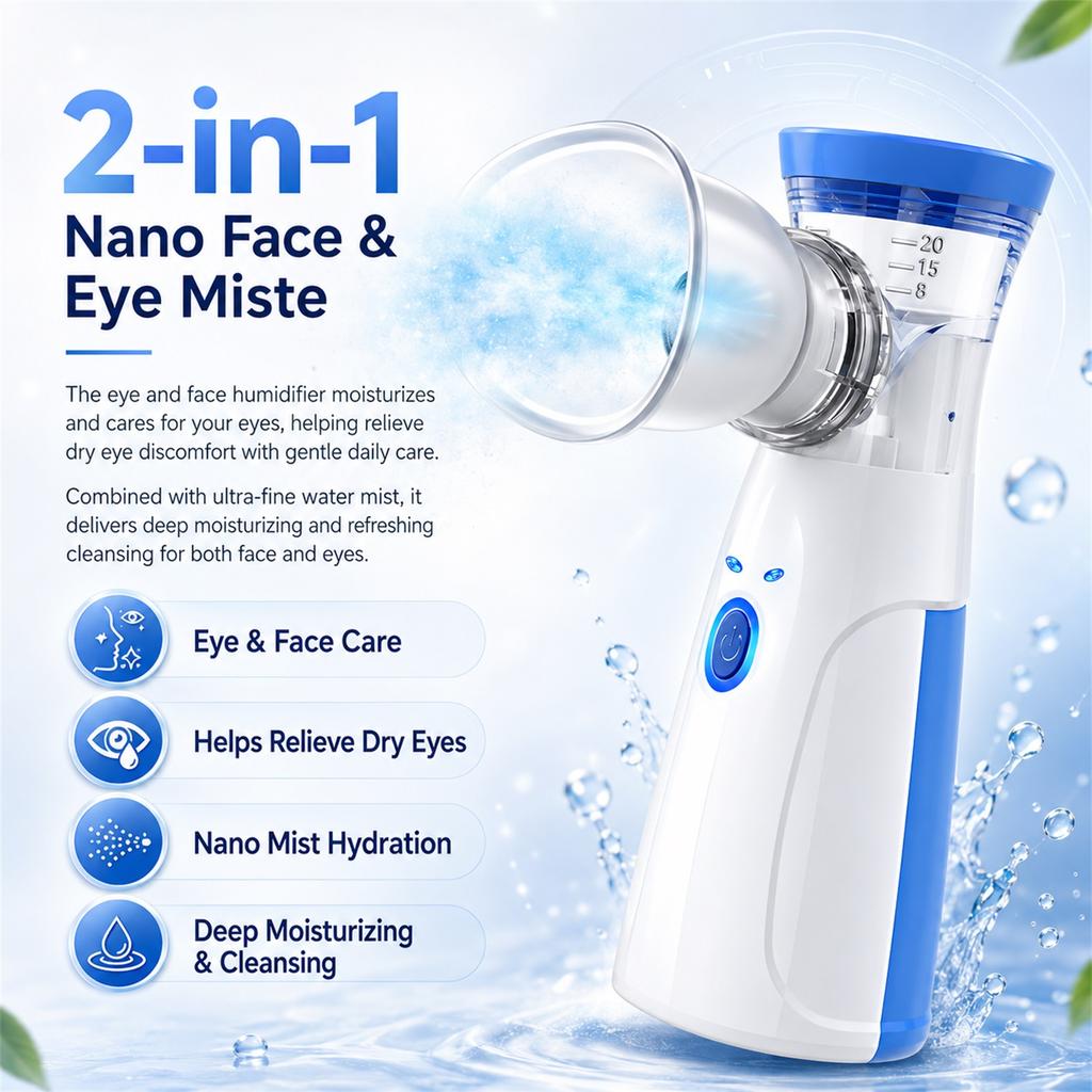 Handheld Facial Nano Mister Portable Hydrating Humidifier,Multifunctional Eye & Face Manual Steamer,Skin Moisturizing Care Devic