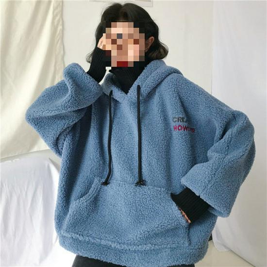 2026 Autumn/Winter Women's Velvet Lambswool Hoodie - Korean Style Student Loose Fit Jacket
