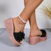 Plus Size Bow Slippers Women's Cloth Cover Platform Beach Slippers