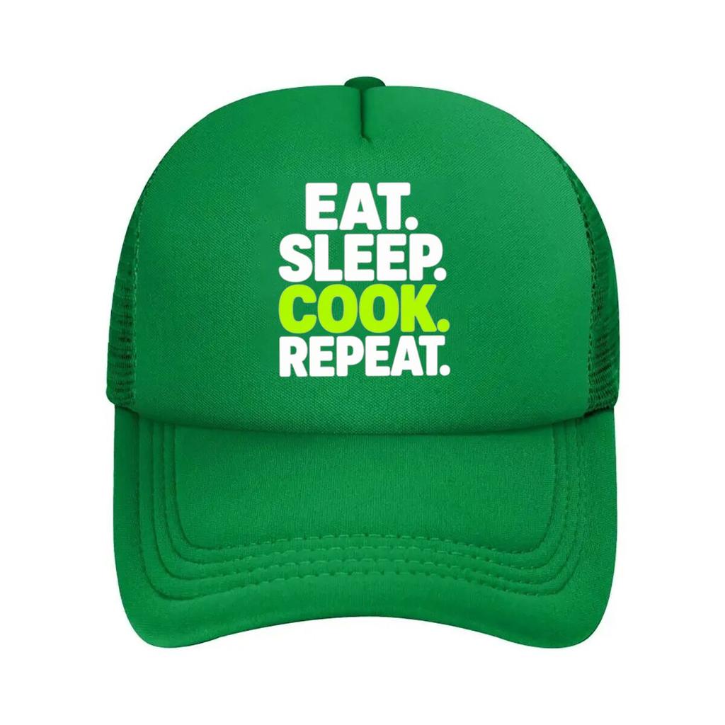 Eat Sleep Cook Repeat Neon Typograph Mesh Baseball Cap For Womens Unisex FeUnisex Beach Dad Hat Hip Hop