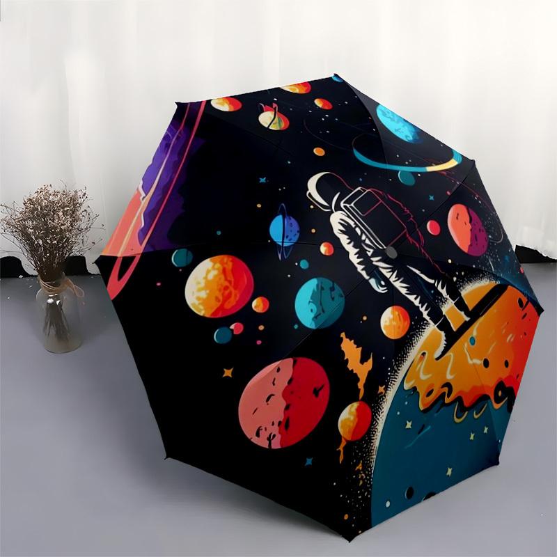 1pc Astronaut Exploring Colorful Planets Umbrella with Plastic Handle,Suitable for All Seasons Home Travel Outdoor UmbrellaDD060