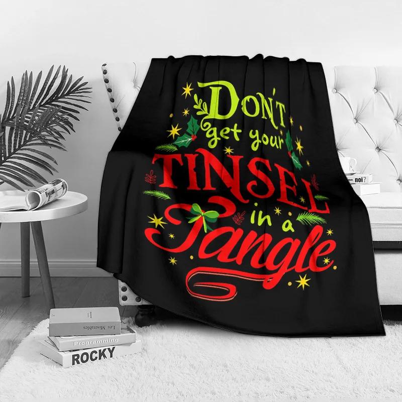 Funny Christmas Saying Fleece Blanket, Don t Get Your Tinsel in a Tangle Quote, Humorous Holiday Throw for Sofa Decor 75x90cm
