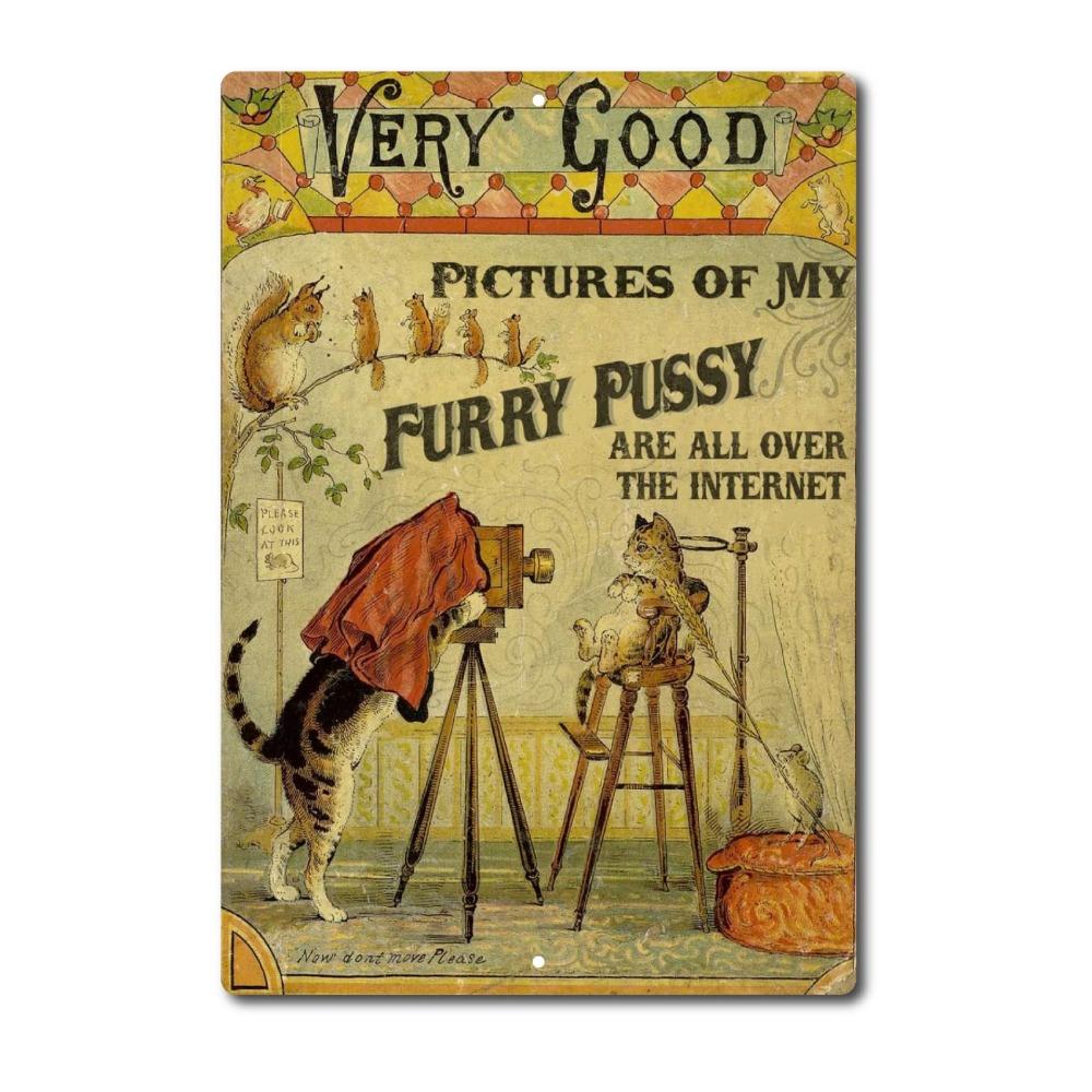 

Винтажная ретро жестяная табличка США дверь стена волосатая киска смешной кот металл бар паб постер