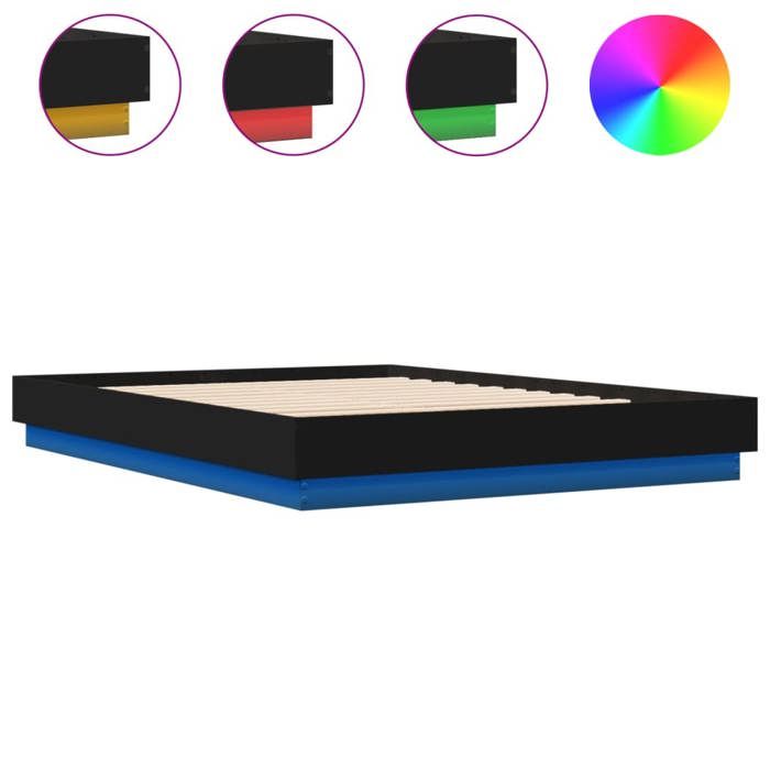 VidaXL Bed Frames with LED Lights, Slat Base, Double Bed, Adult Bedroom Interior Bed, Modern, 3209787