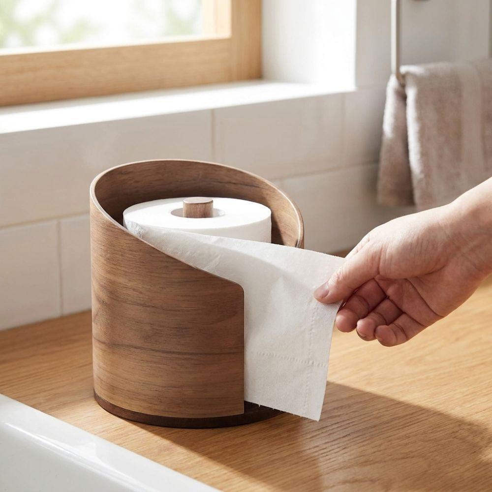 Natürliches Holz Holz Papierhandtuchhalter Anti-Rutsch-Boden Papierrollenhalter Küchengebrauch