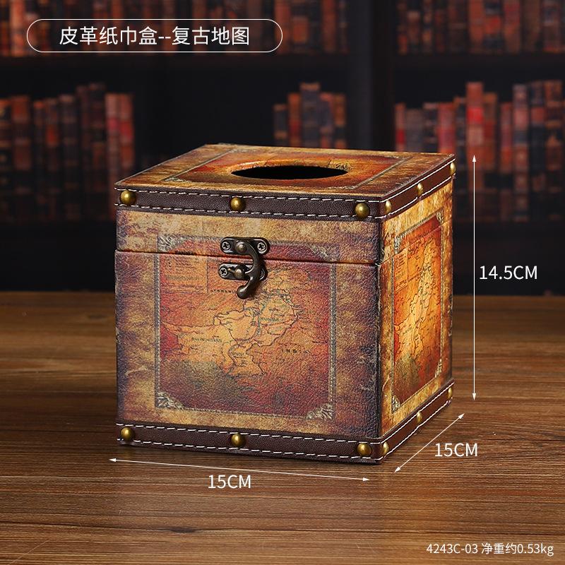 Luxury Vintage Wooden Leather Tissue Box - Square Tissue Holder for Living Room, Shop, Home Decor