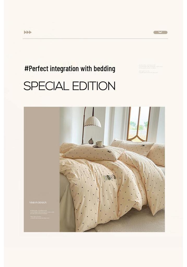 Washable Cartoon Cotton Embroidery Duvet, Bed, and Fitted Sheet Set - Soft, Fluffy Cloud Design for Dormitories.