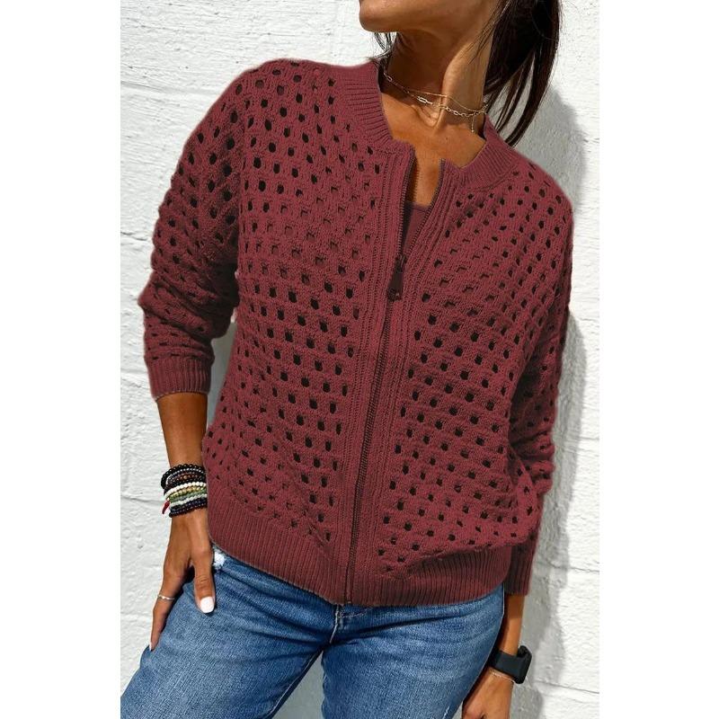 Casual Knit Jacket with Zipper Closure and O-Neck for Autumn/Winter