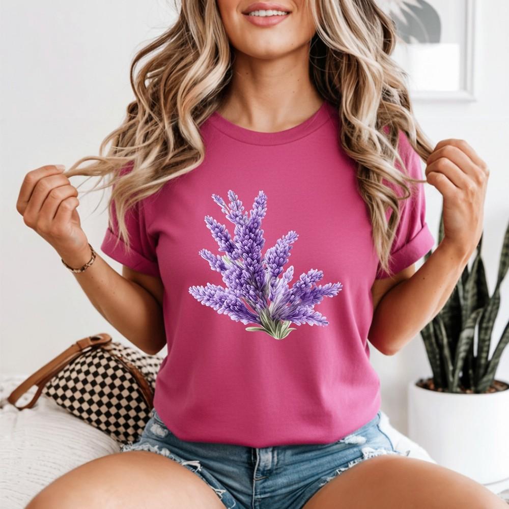 Lavender Floral Unisexs T Shirt Plants Watercolor Tee Garden Bloom Graphic Top