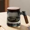 Glass Teacup with Wooden Handle Flowering Tea Diffuser Filter Cup