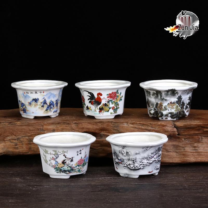 White Glazed Ceramic Succulent Pot - Mini Potted Plant for Office Desk or Balcony