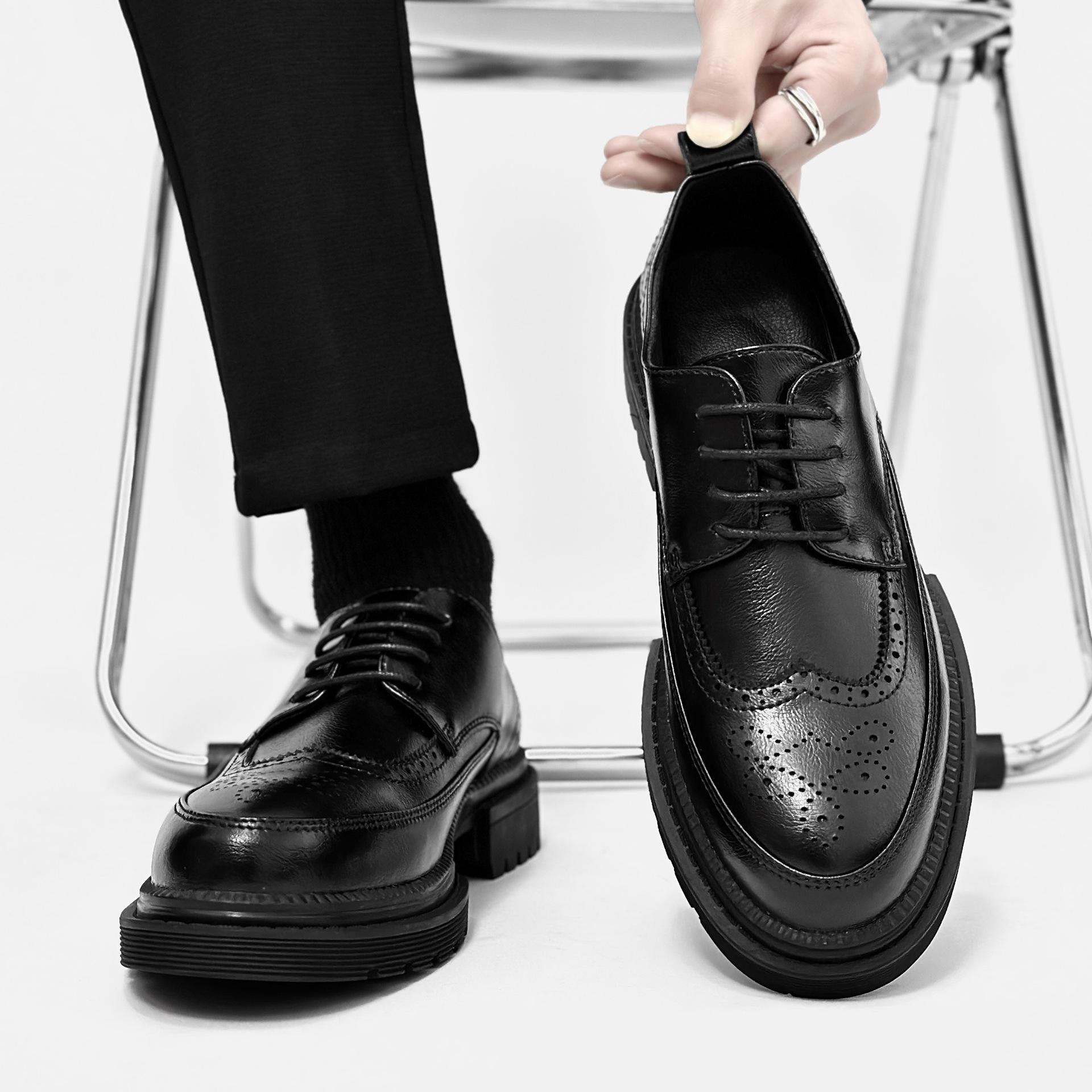 

Brock engraved men s shoes Korean version of British casual business dress leather shoes black wedding shoes PX28 pair 2025 38