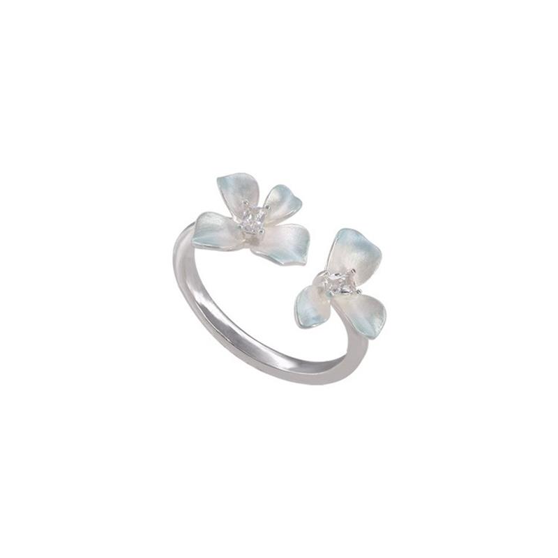 Summer Sweet Blue Gradient Flower Zircon Open Rings For Women Fashion New Jewelry Gift Party Birthday Wholesale anillos