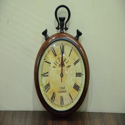 Handmade Wood and Brass Hanging Clock for Home, Office Decor 30.48 Cm