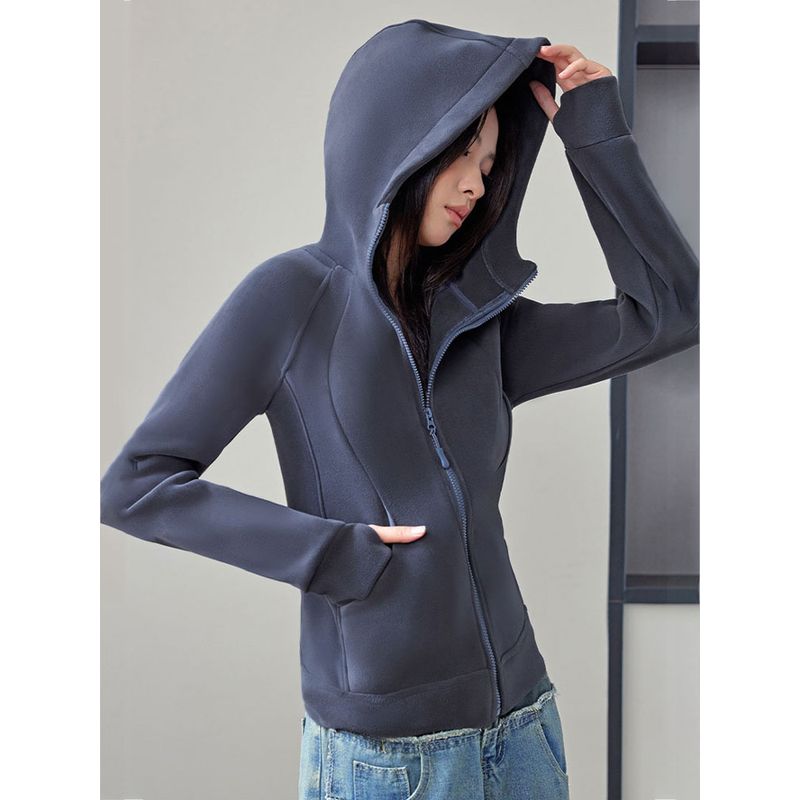 

Silm Sports Women s Jacket Lulu Flat for Yoga Clothes Coat Outwear Cardigan Tight Waist Small Short Hooded Outwear Early Autumn Graphite Gray L