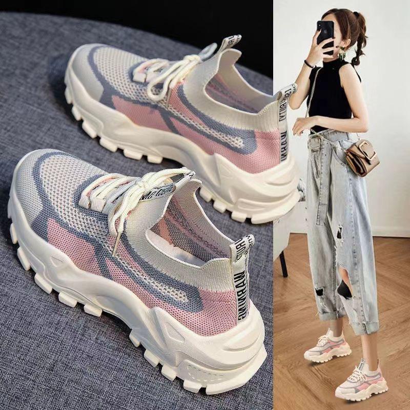 2023 Korean Casual Ultra-Light Women's Fly Knit Mesh Dad Shoes - Breathable Summer Sports Sneakers.