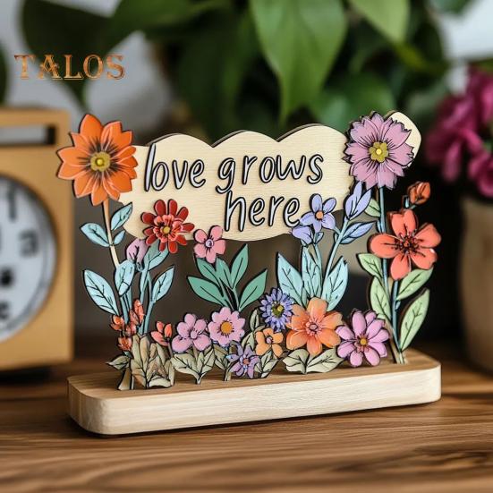 Mamčin zahradní ornament Láska zde roste cedulka s dřevěnou základnou Stolní středová dekorace Dárky k narozeninám ke Dni matek pro vyjádření vděčnosti