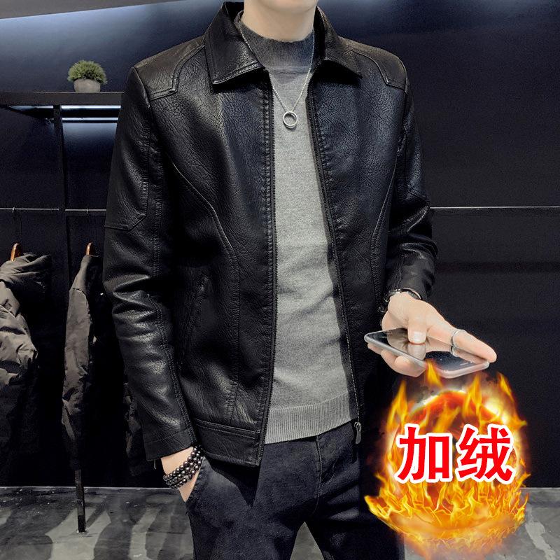 New spring and autumn soft leather jacket men's fashion casual lapel slim trend leather jacket