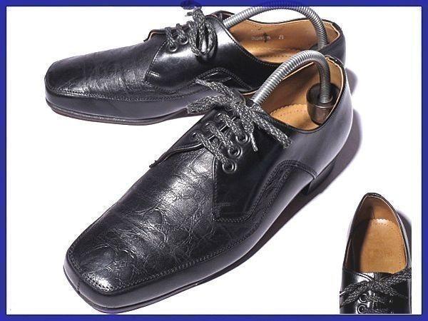 

80s-90s Forever Shoes Crocodile Embossed Leather U-Tip 8 25.5-26cm Black