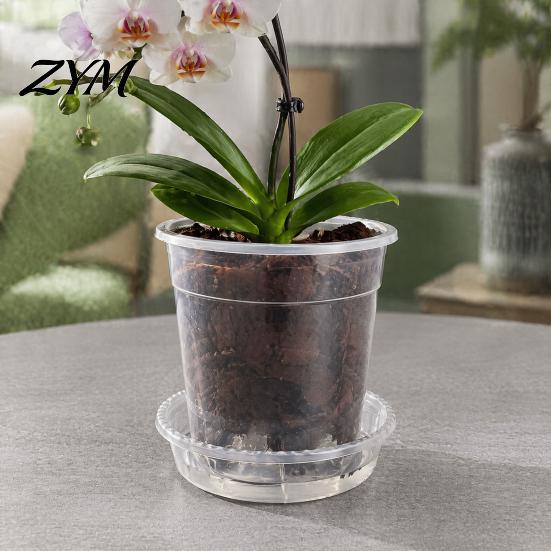 Breathable Plant Pots for Rootlets Clear Plastic Orchid Pot with Saucer, Repotting Supplies Drainage Holes, Ventilated Flower Rose, Phalaenopsis,