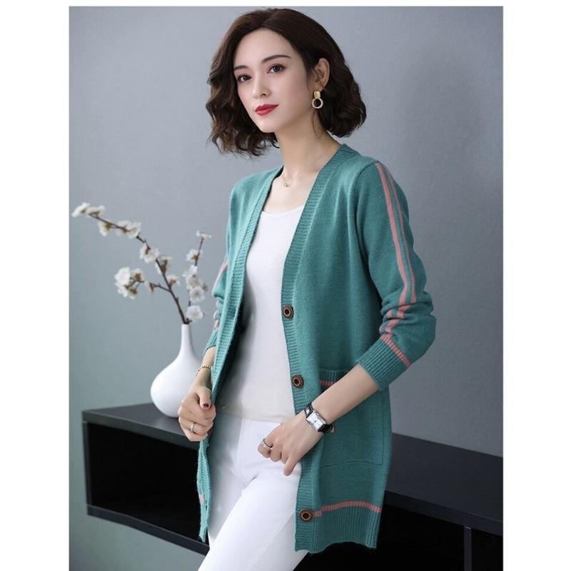 Odzież wierzchnia Kardigan Damski Średniej Długości Wiosna Jesień Duży Rozmiar Luźny Sweter Dzianinowy Płaszcz Gruby Dzianinowy Żakiet