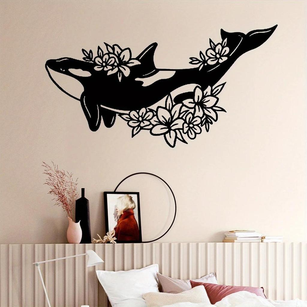 Whale Mural Marine Life Metal Silhouette Home Decor Outdoor Wall Art Craft Halloween Christmas New Year Gift