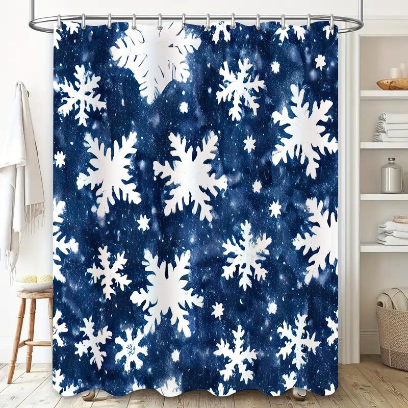 GAEWinter Shower Curtain Snowflake Decorations Bath Mat Set In Navy Blue for Bathroom Decoration Supplies 168x205cm