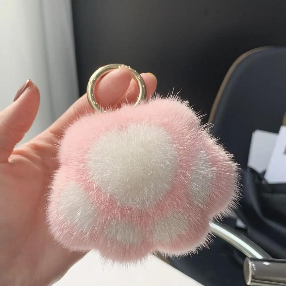 Charm Couple Keychain Fluffy Faux Fur Keychain Cat Paw Pendant Keychain Backpack Car Key Pendant Soft Plush Toy Key Ring