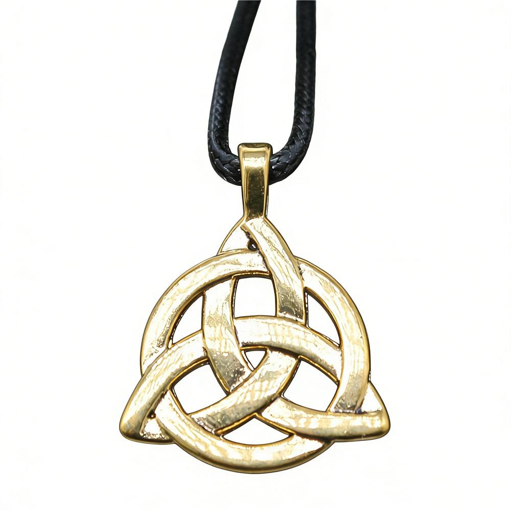 Triquetra Celtic Knot Pendant Necklace Wiccan Occult Protection Jewelry With 45cm Leather Chain