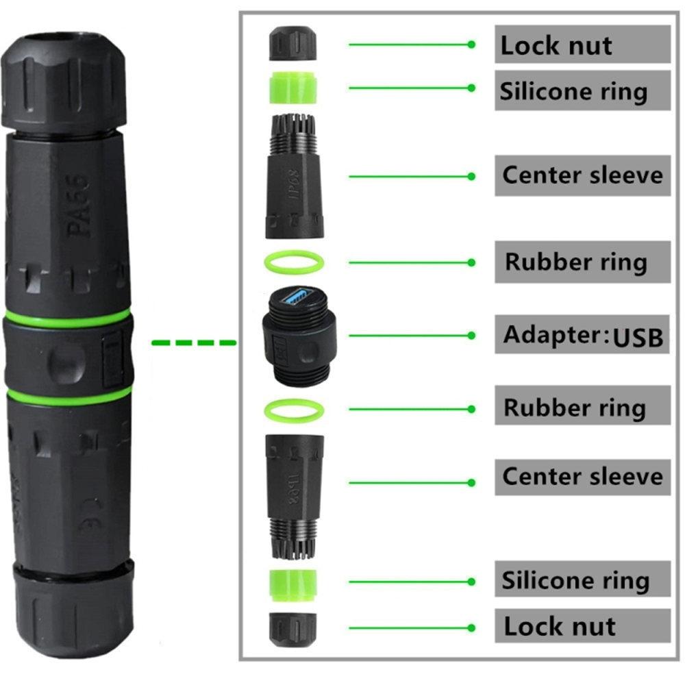 M20 5Gbps USB 3.0 Pass Through Coupler IP68 Waterproof Panel Mount Connector Extender Adapter