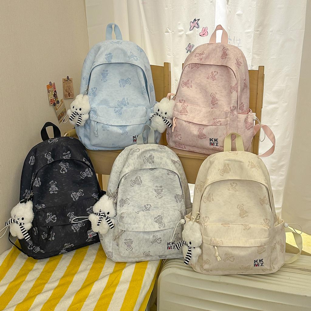 Schoolbag new Korean version ins bear printed schoolbag female high-value junior and high school students multi-compartment college style backpack