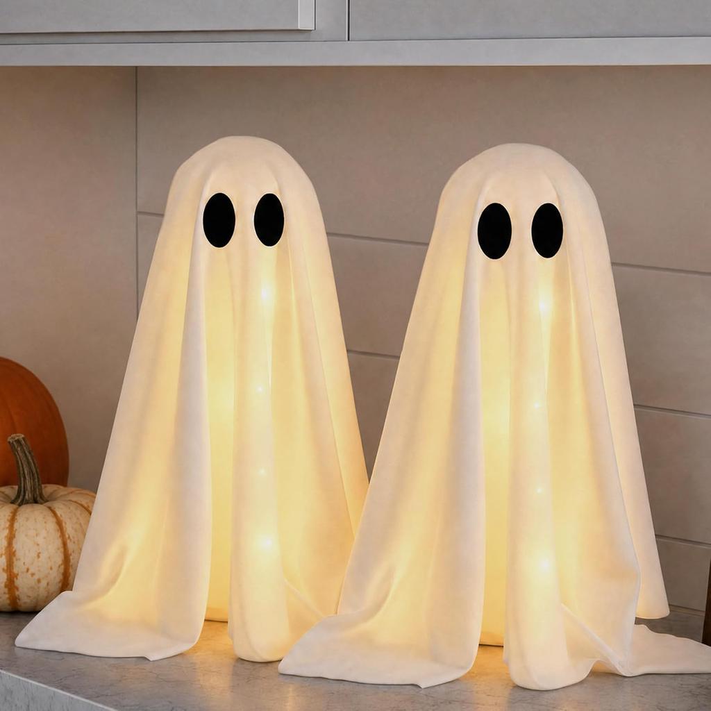 Halloween Indoor Decor 2 Packs Lighted Ghost Ornaments Desktop Table Kitchen Fireplace Holiday Party Layout Decorations
