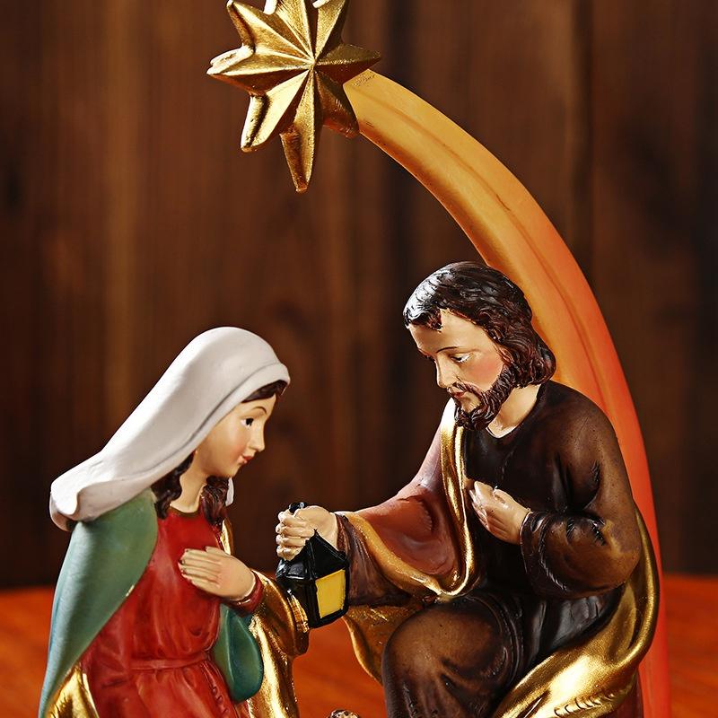 Decoração Clássica da Cena do Nascimento de Jesus em Resina Conjunto de Estátuas para Decoração de Interior de Casa