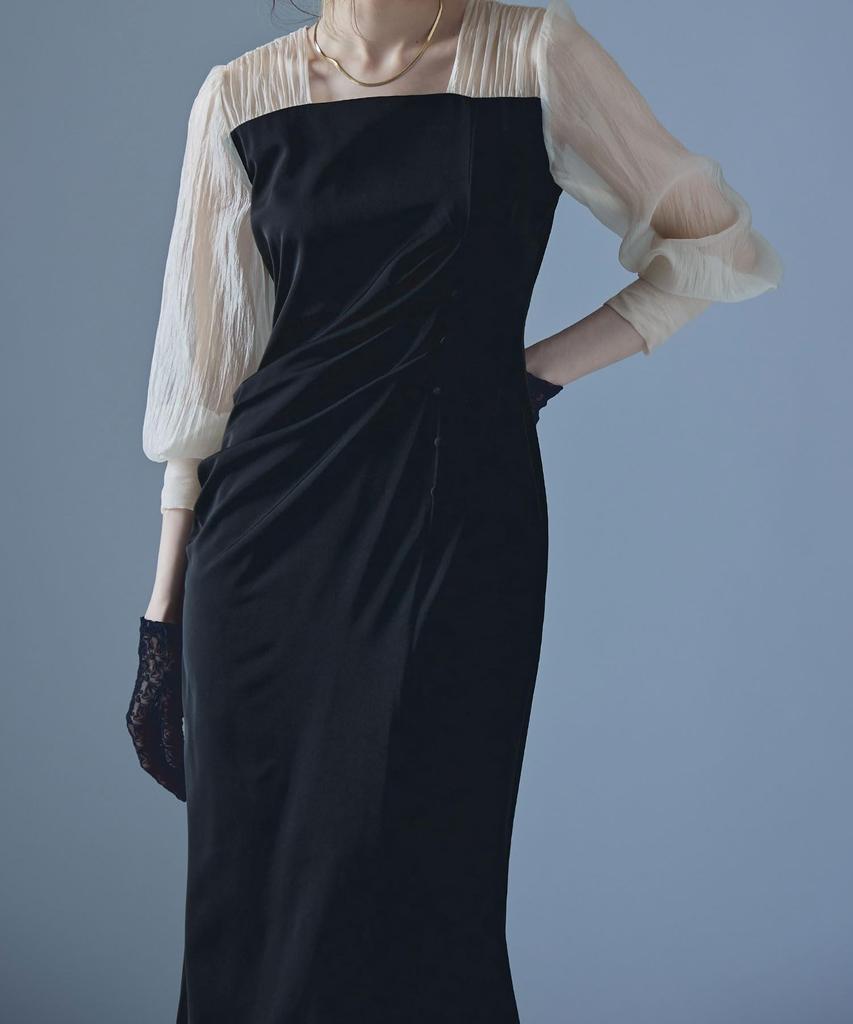 Draped Long Occasion Black x Size M [etoll] I-Line Dress, Sleeve, Dress, Beige,